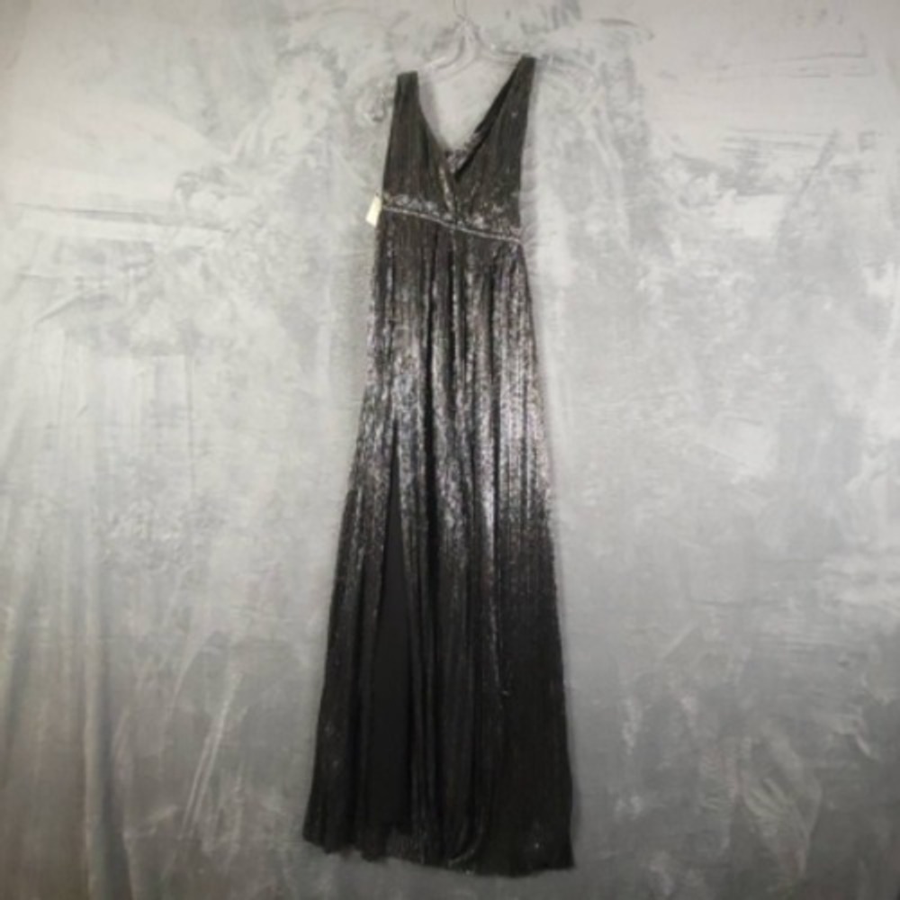 Love Stitch Dress Womens Black Metallic‎ Maxi Empire Waist V Neck Strap S New